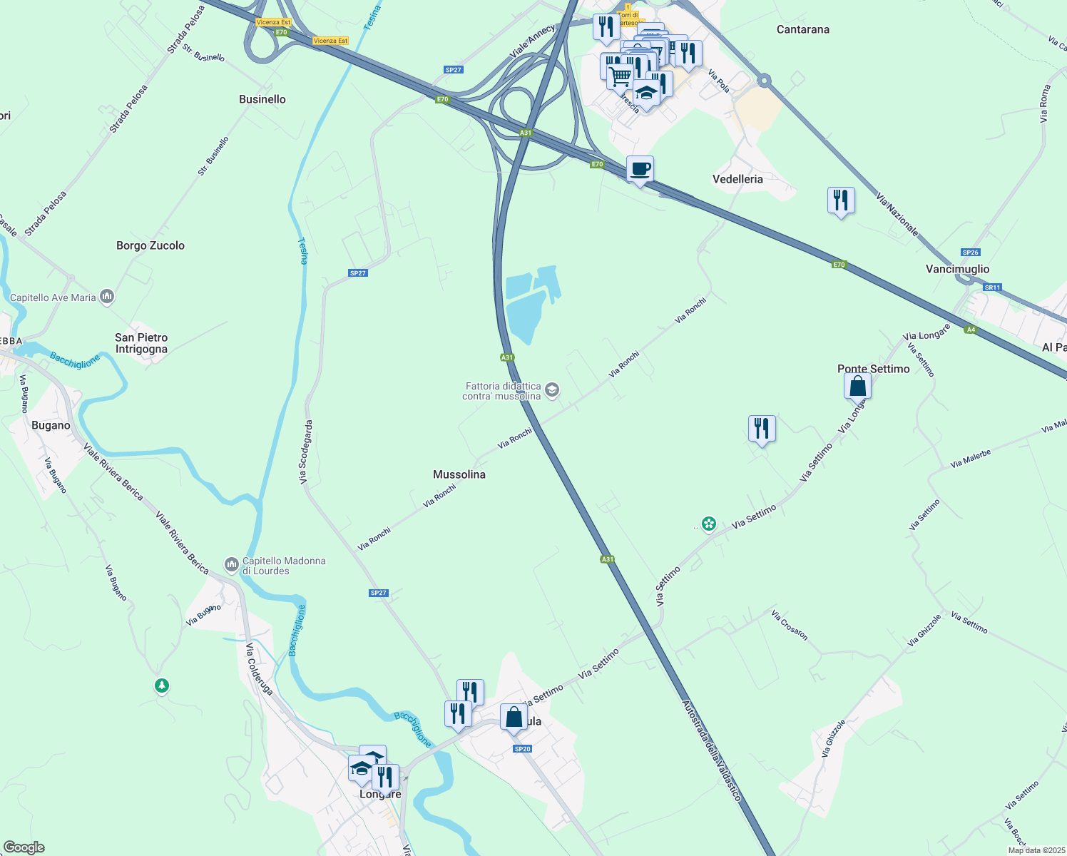 map of restaurants, bars, coffee shops, grocery stores, and more near in Province of Vicenza