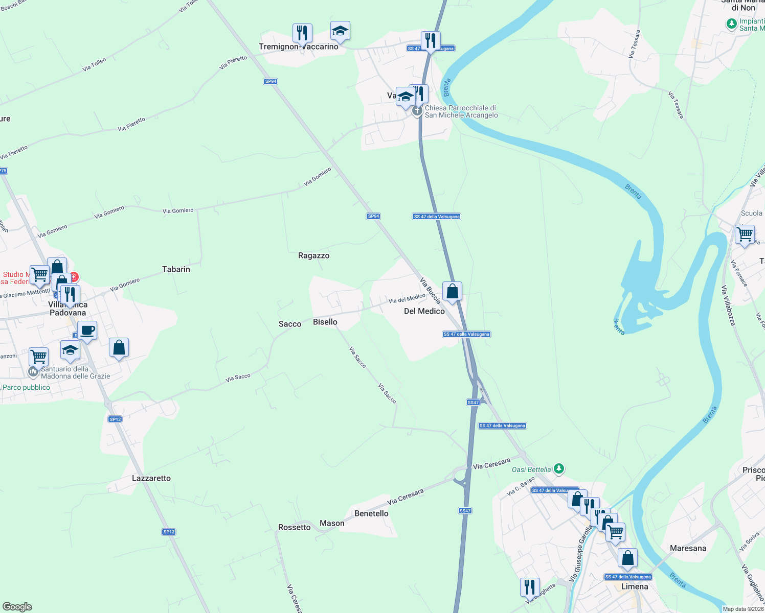 map of restaurants, bars, coffee shops, grocery stores, and more near 21 Via del Medico in Del Medico