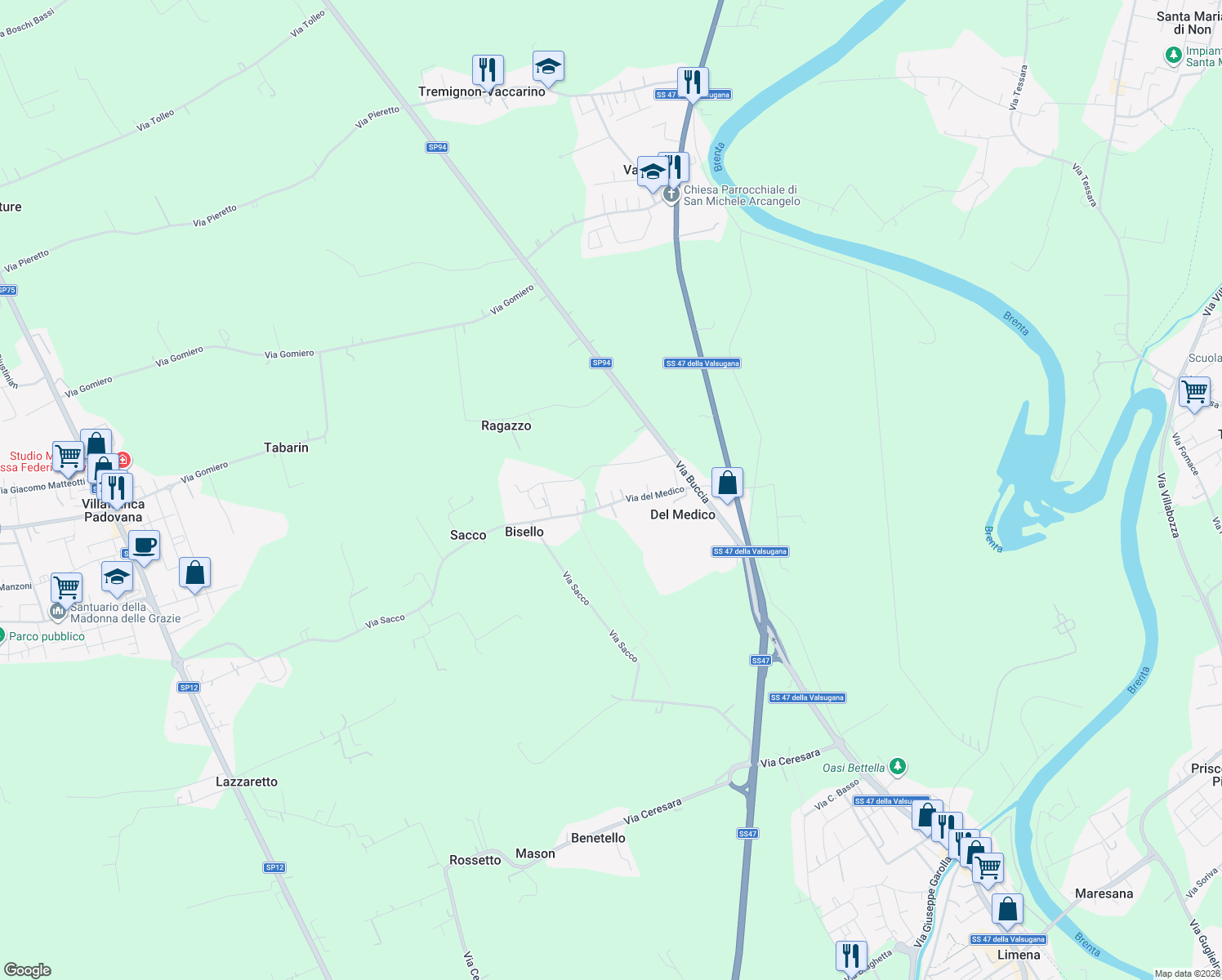 map of restaurants, bars, coffee shops, grocery stores, and more near 21 Via del Medico in Del Medico