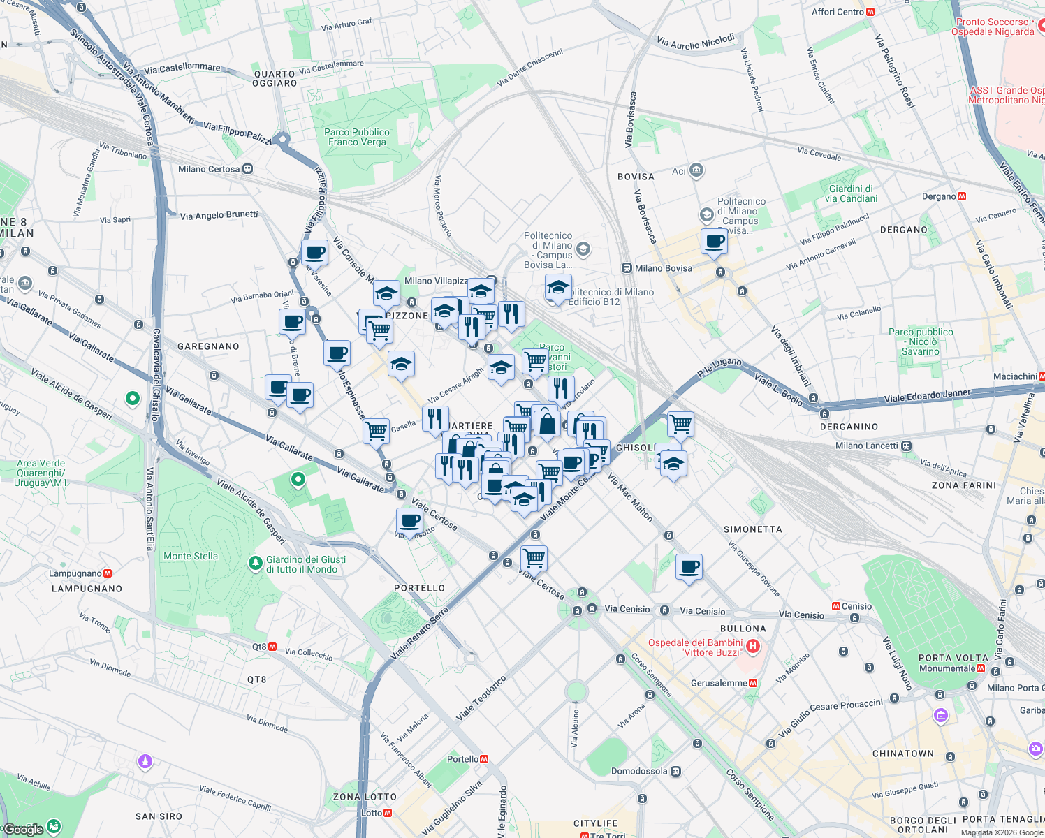 map of restaurants, bars, coffee shops, grocery stores, and more near 4-6 Via Glov Ambrogio de Predis in Milan