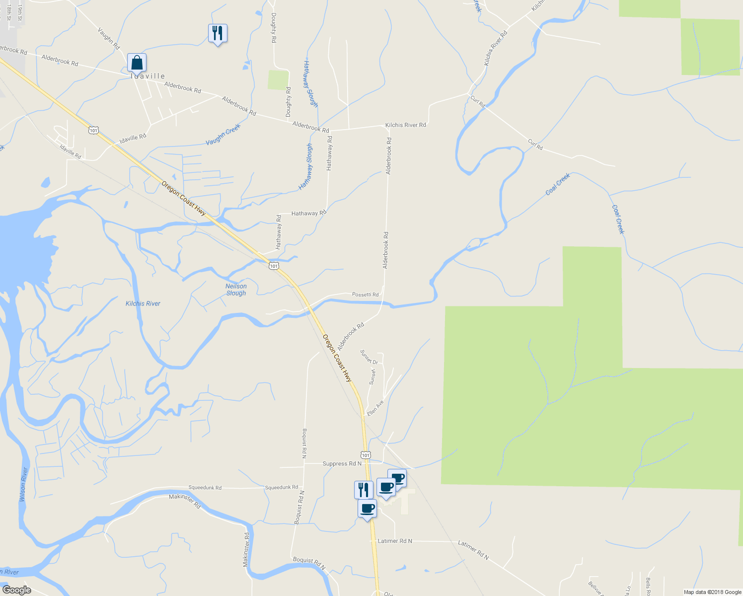 map of restaurants, bars, coffee shops, grocery stores, and more near 3815 Possetti Road in Tillamook