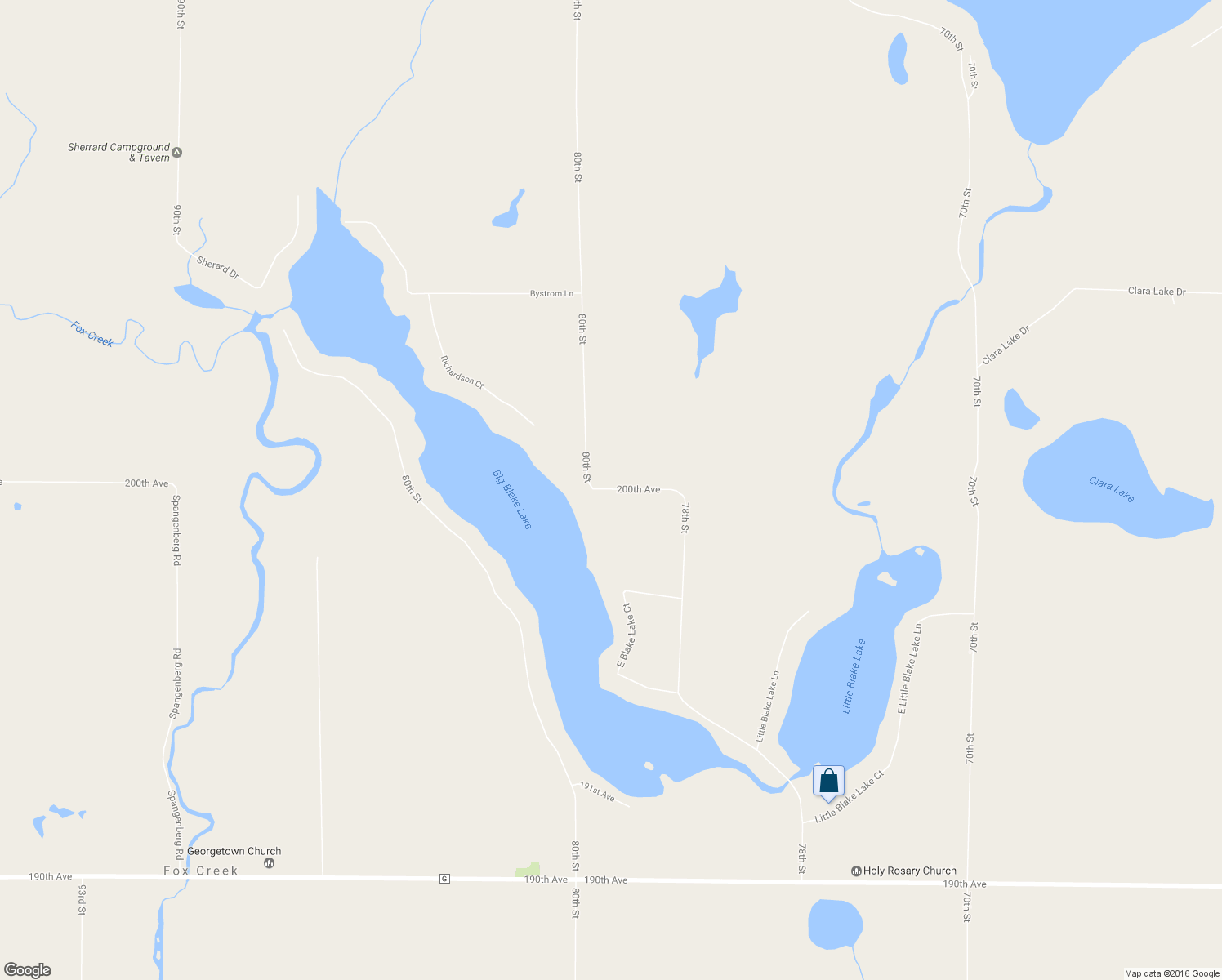 map of restaurants, bars, coffee shops, grocery stores, and more near 794 200th Avenue in Luck