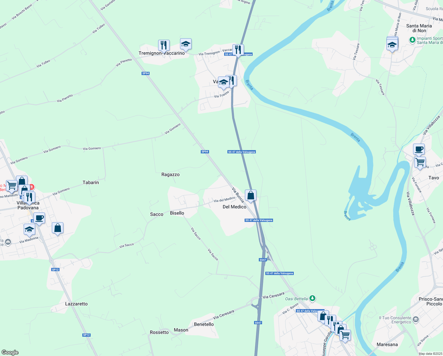 map of restaurants, bars, coffee shops, grocery stores, and more near 27 Via Buccia in Del Medico