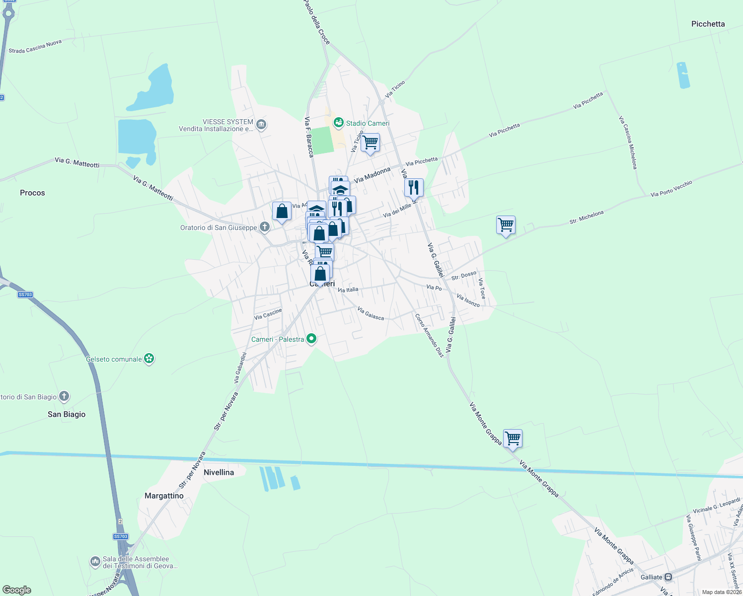 map of restaurants, bars, coffee shops, grocery stores, and more near 30 Via Michelangelo Buonarroti in Cameri