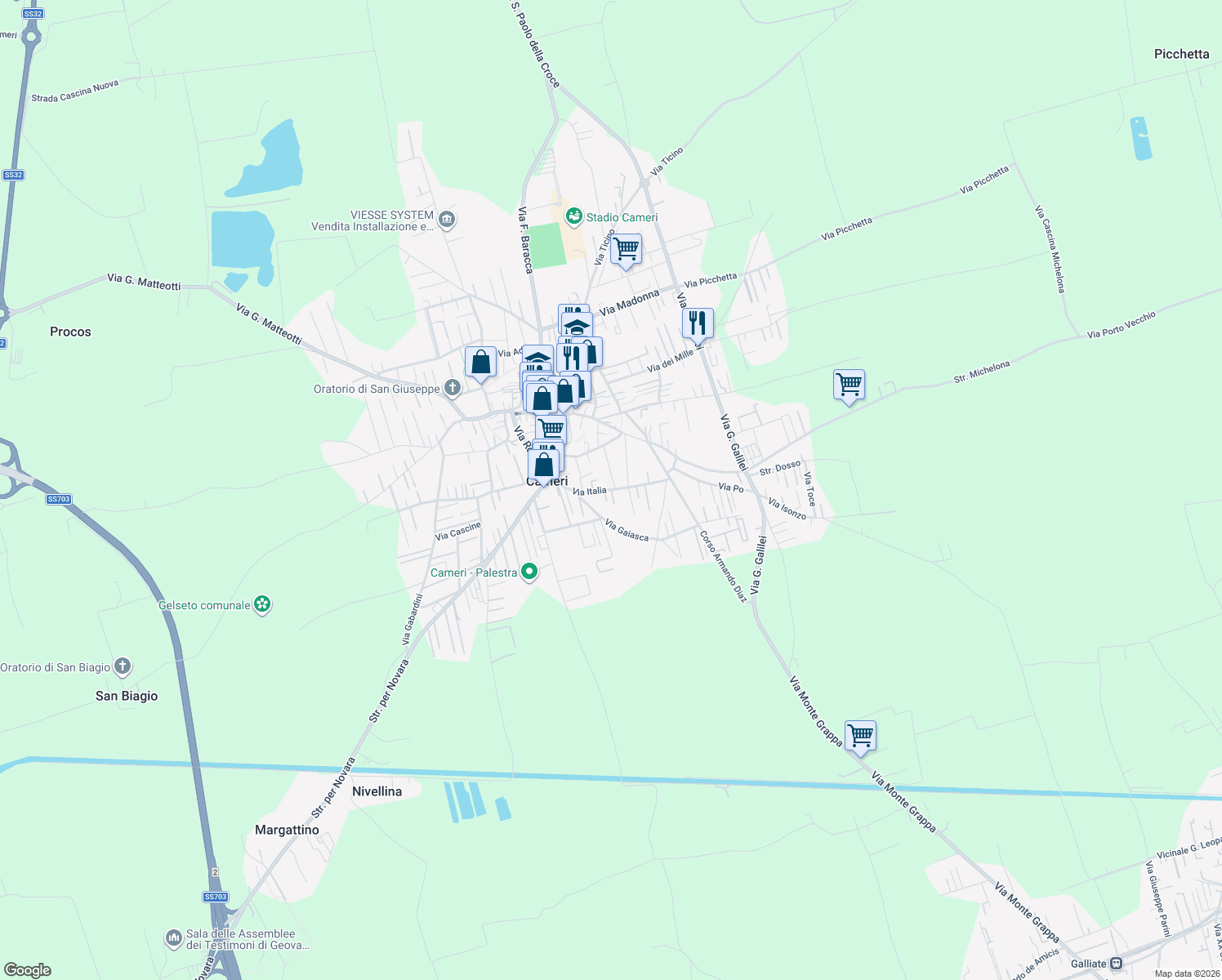 map of restaurants, bars, coffee shops, grocery stores, and more near 30 Via Michelangelo Buonarroti in Cameri