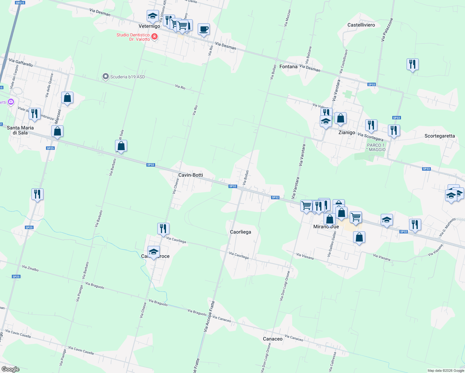 map of restaurants, bars, coffee shops, grocery stores, and more near 237 Via Cavin di Sala in Cavin-botti