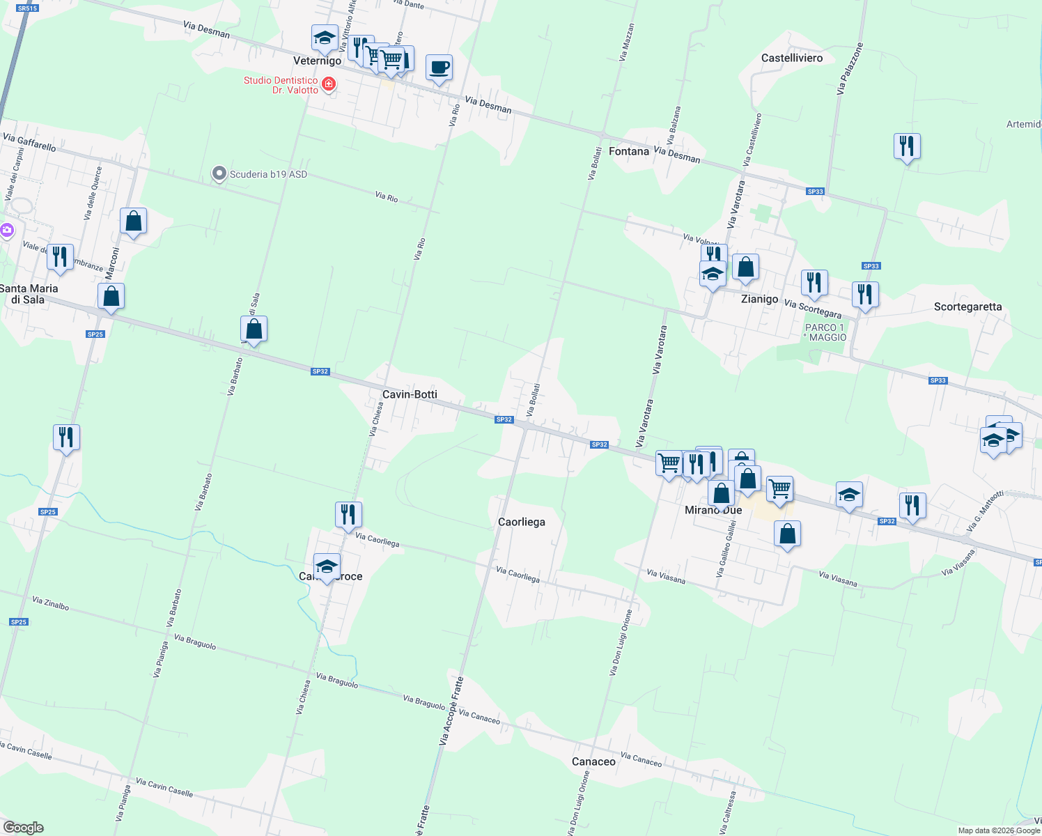 map of restaurants, bars, coffee shops, grocery stores, and more near 237 Via Cavin di Sala in Cavin-botti
