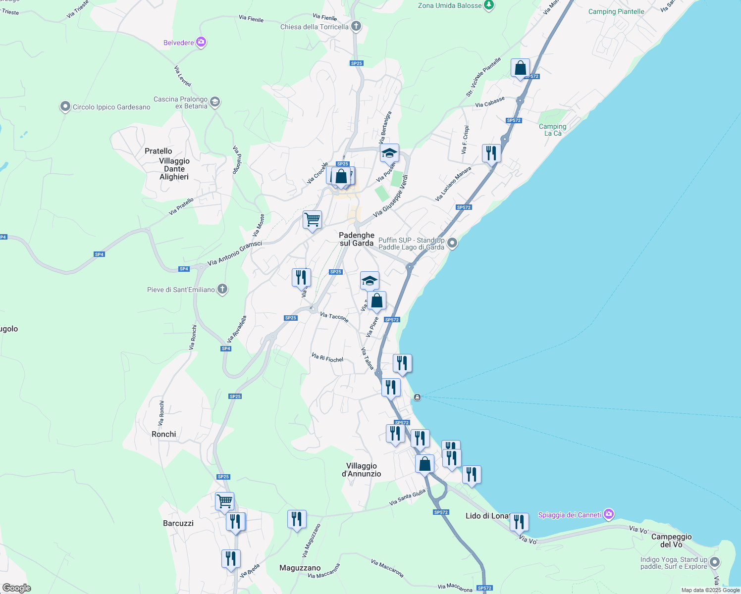 map of restaurants, bars, coffee shops, grocery stores, and more near 10 Via Tagliamento in Padenghe Sul Garda