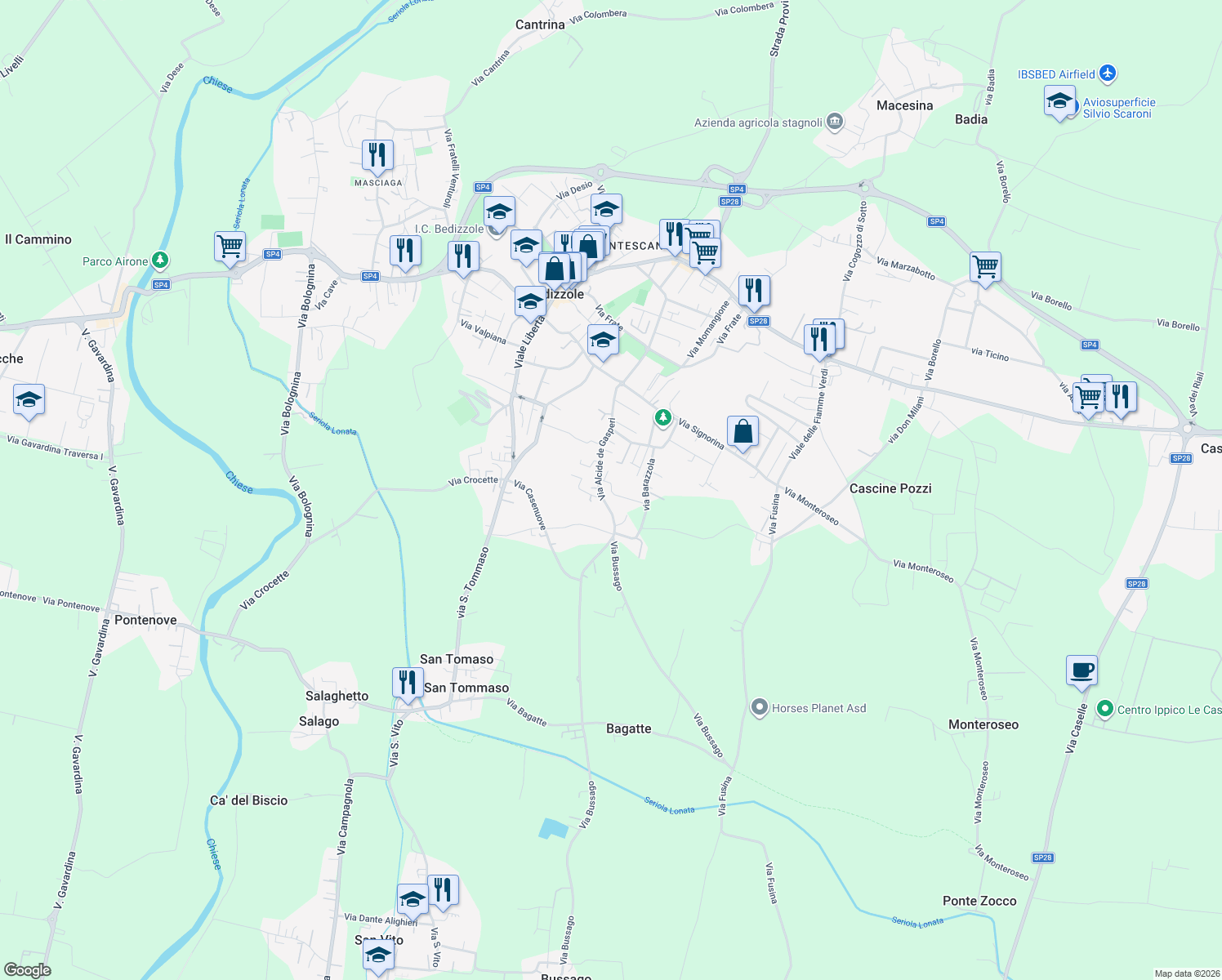 map of restaurants, bars, coffee shops, grocery stores, and more near 11 Vicolo Sedesina in Bedizzole