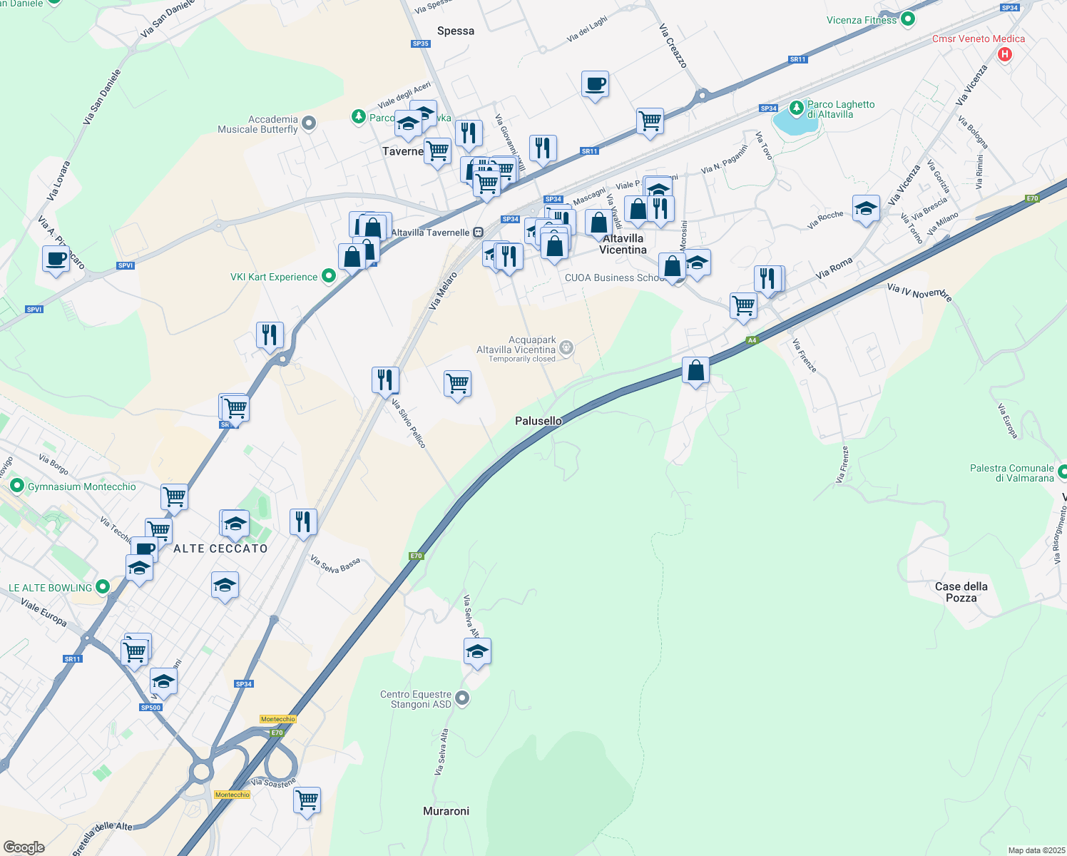 map of restaurants, bars, coffee shops, grocery stores, and more near 41 Via G. Mazzini in Palusello