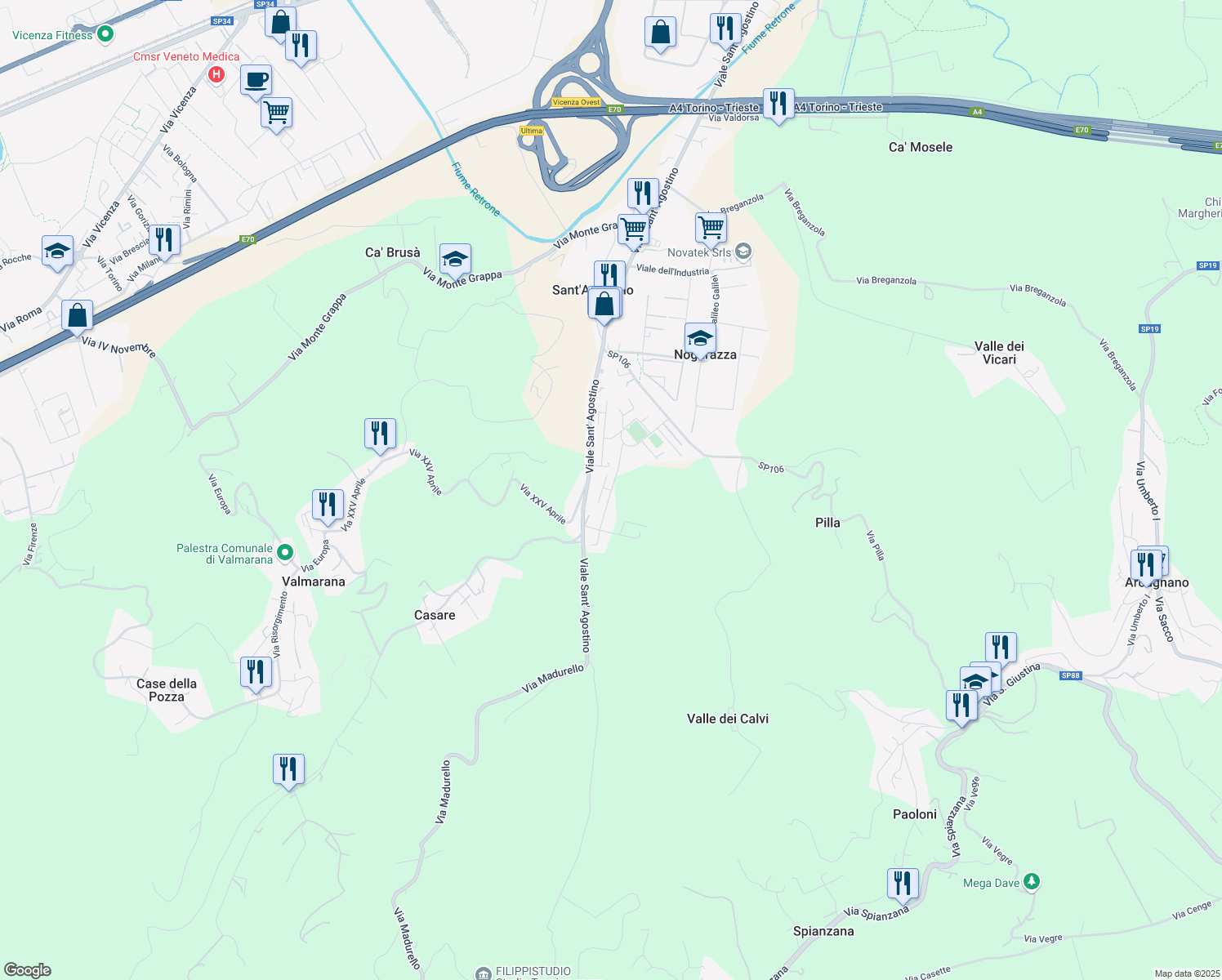 map of restaurants, bars, coffee shops, grocery stores, and more near 42-122 Via Mistrorigo in Nogarazza