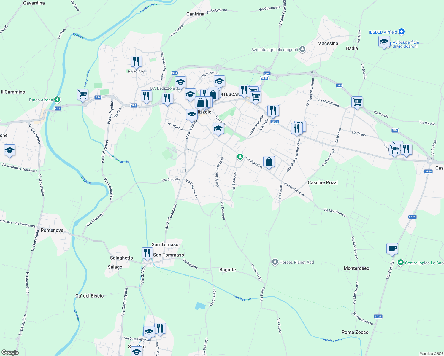 map of restaurants, bars, coffee shops, grocery stores, and more near 11 Vicolo Sedesina in Bedizzole