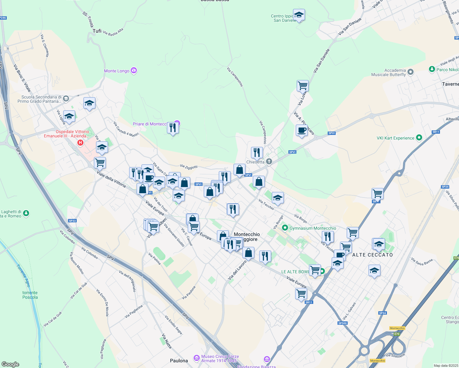 map of restaurants, bars, coffee shops, grocery stores, and more near 462 Via Giacomo Matteotti in Montecchio Maggiore-Alte Ceccato