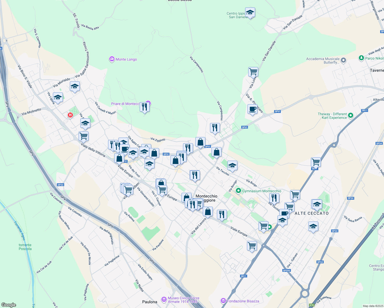map of restaurants, bars, coffee shops, grocery stores, and more near 462 Via Giacomo Matteotti in Montecchio Maggiore-Alte Ceccato