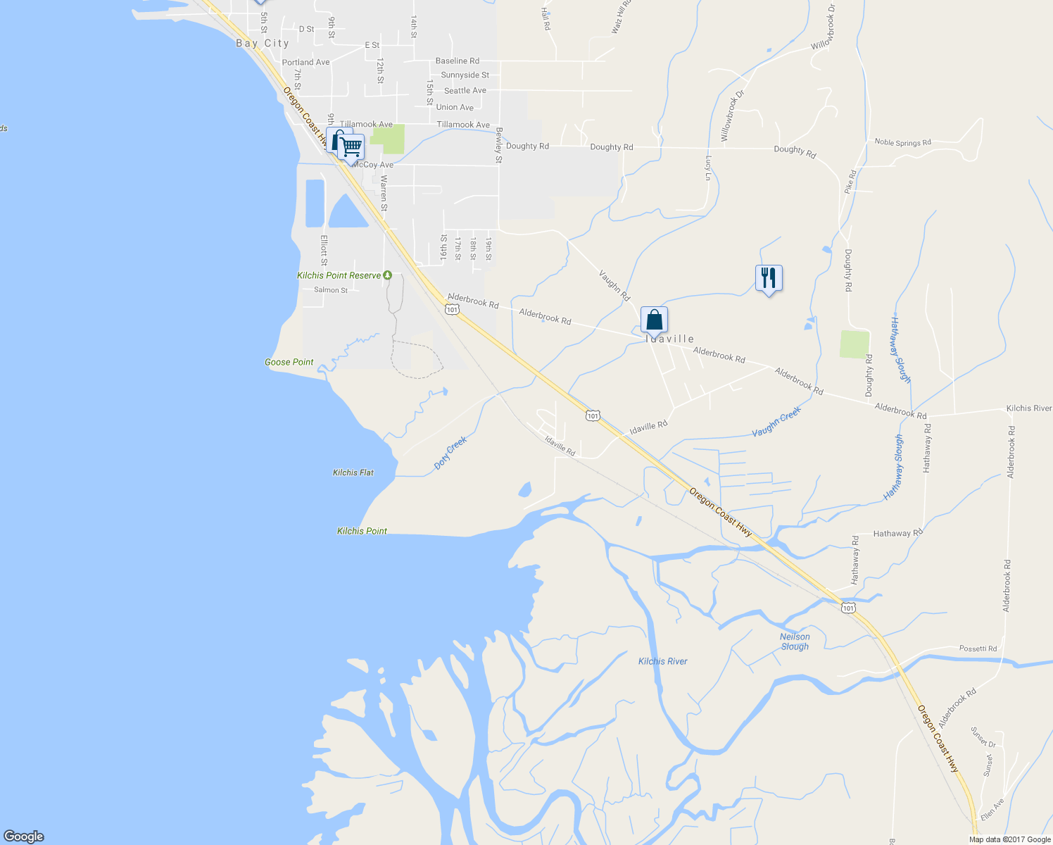 map of restaurants, bars, coffee shops, grocery stores, and more near 4000 Idaville Rd in Tillamook