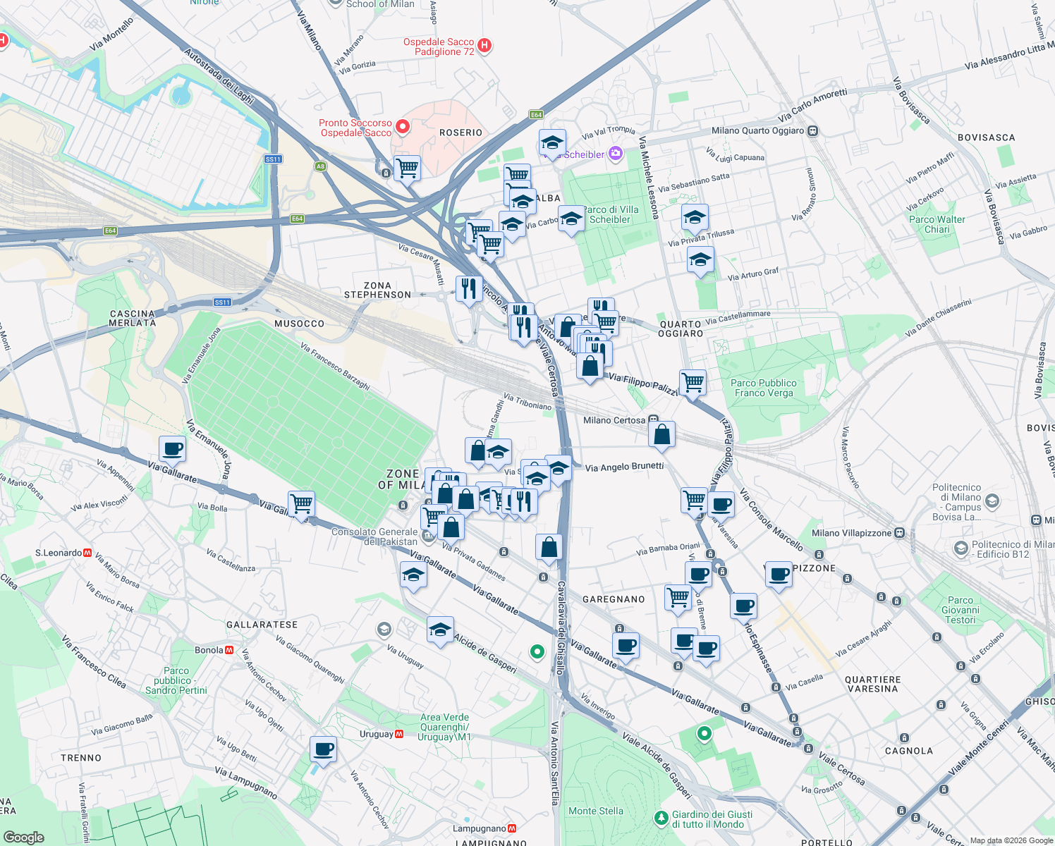 map of restaurants, bars, coffee shops, grocery stores, and more near 29 Via Giorgio Perlasca in Milano