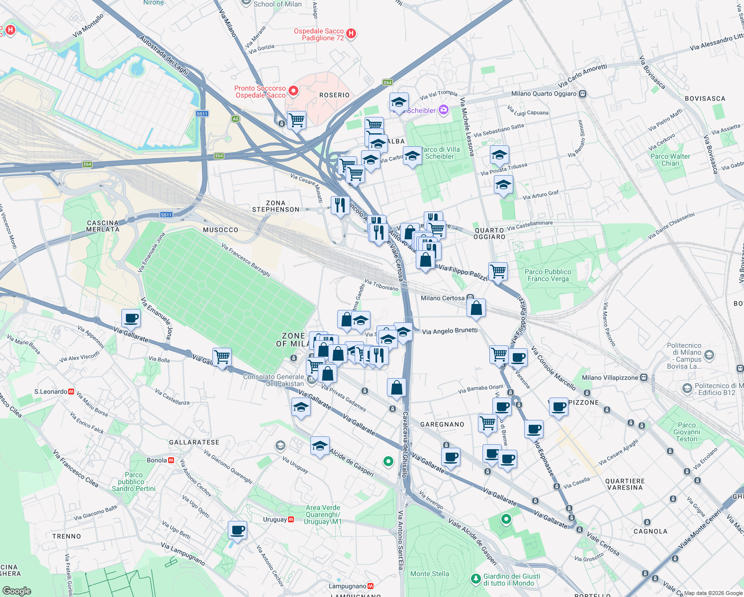 map of restaurants, bars, coffee shops, grocery stores, and more near 29 Via Giorgio Perlasca in Milano