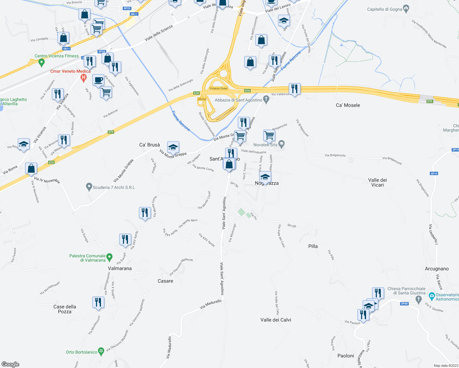 map of restaurants, bars, coffee shops, grocery stores, and more near Strada Provinciale 106 in Nogarazza
