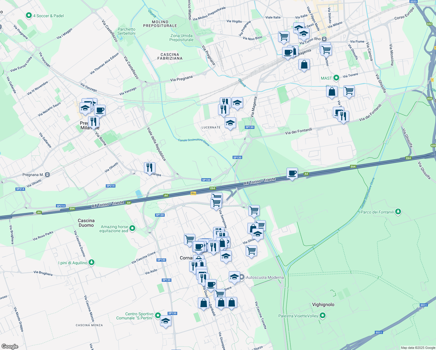 map of restaurants, bars, coffee shops, grocery stores, and more near 8 Via San Gottardo in Cornaredo