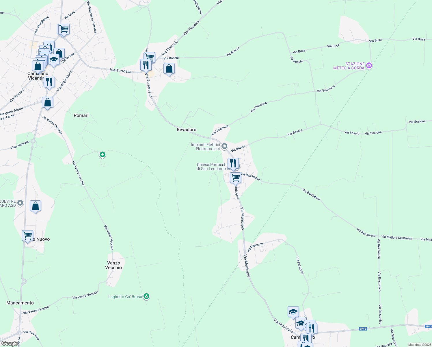 map of restaurants, bars, coffee shops, grocery stores, and more near 7 Via Cimitero in Bevadoro