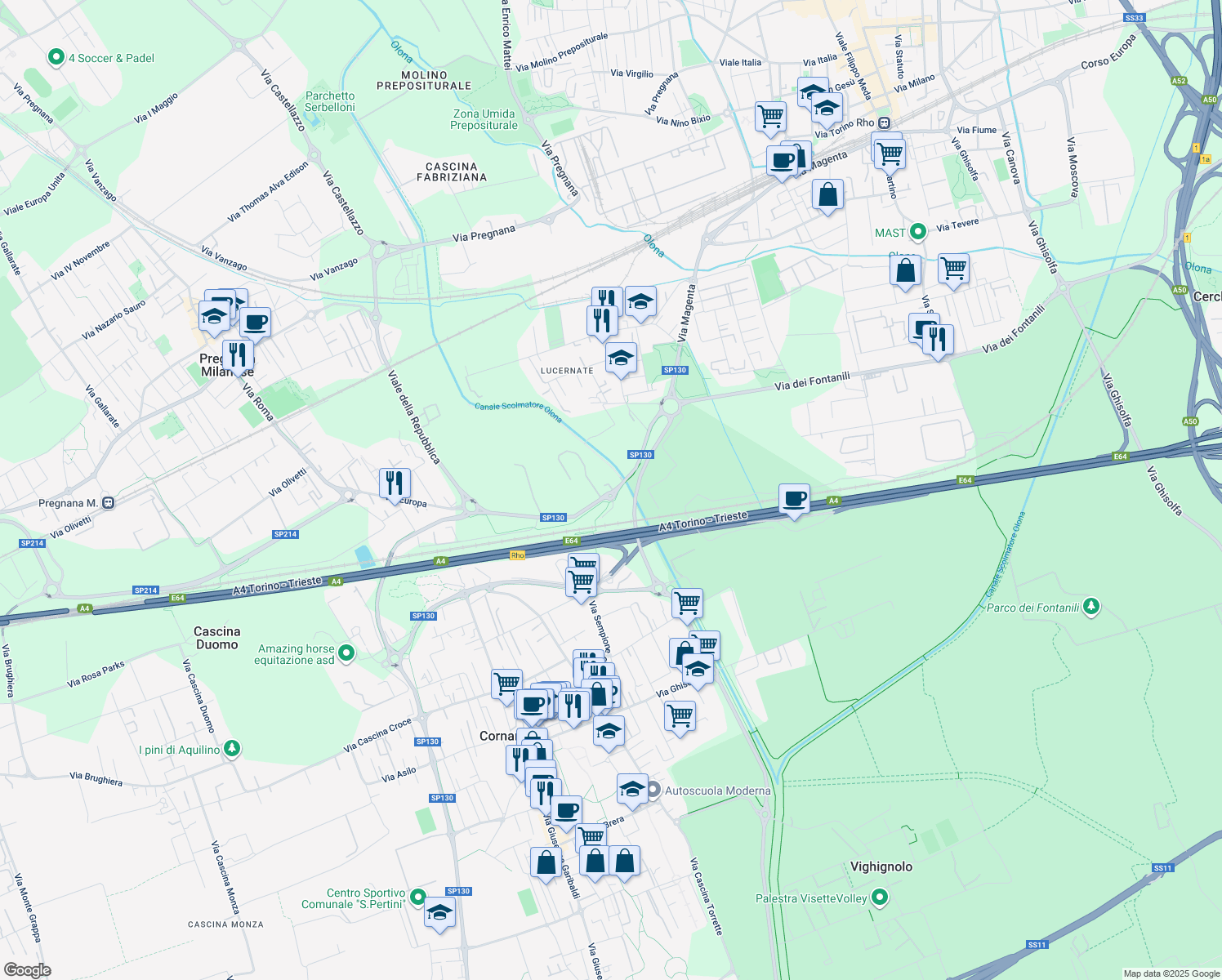 map of restaurants, bars, coffee shops, grocery stores, and more near 8 Via San Gottardo in Cornaredo
