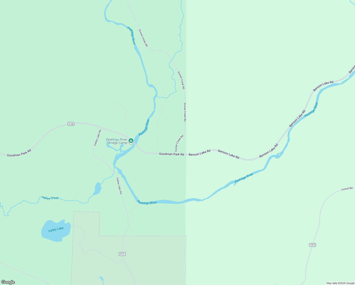 map of restaurants, bars, coffee shops, grocery stores, and more near Goose Creek Rd in Athelstane