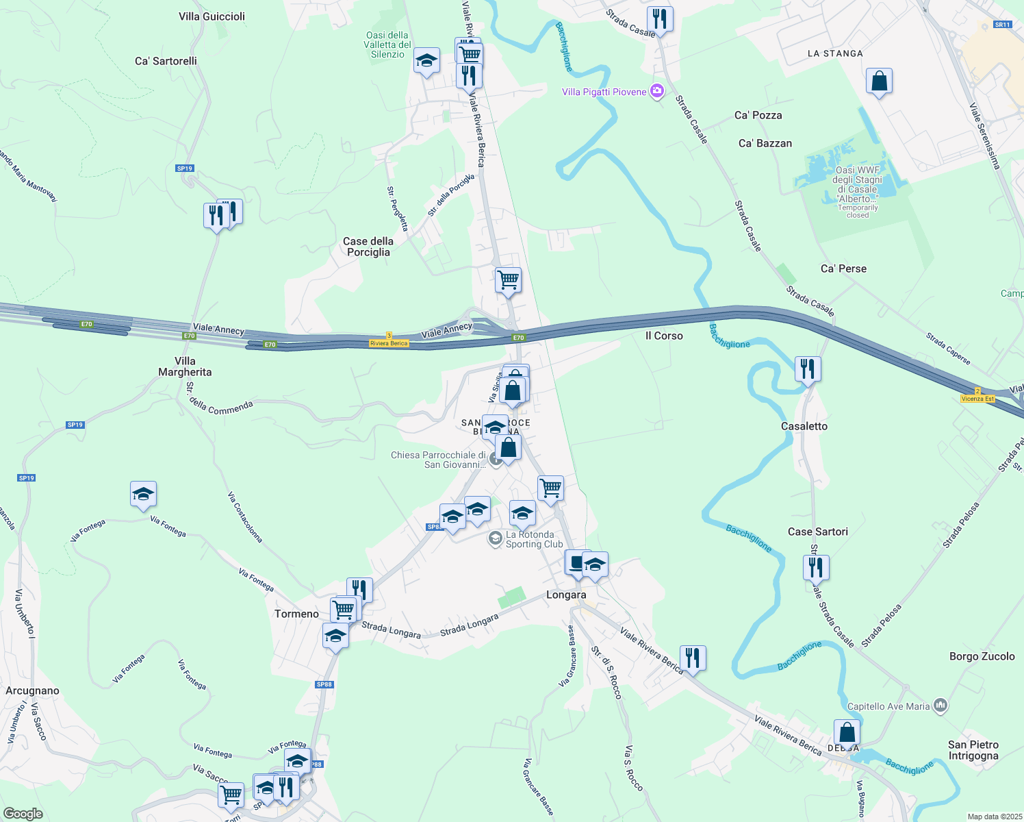 map of restaurants, bars, coffee shops, grocery stores, and more near 5 Via Pantelleria in Vicenza