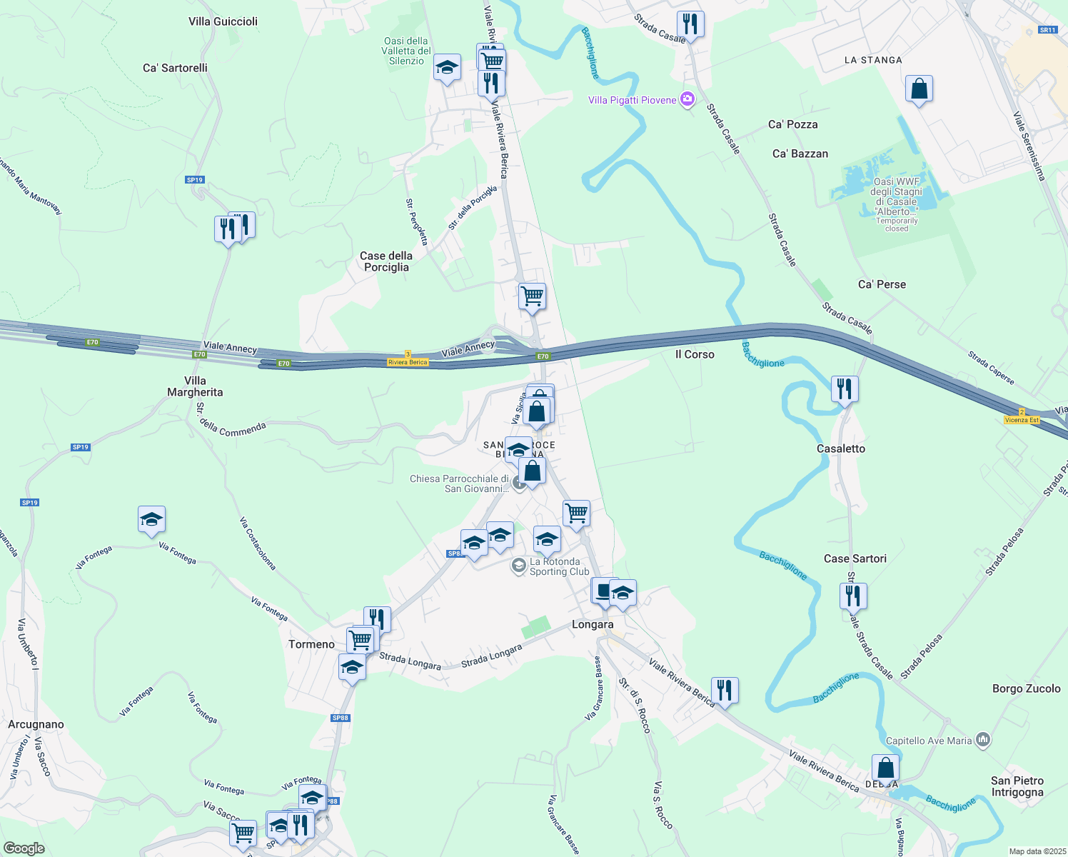 map of restaurants, bars, coffee shops, grocery stores, and more near 5 Via Pantelleria in Vicenza
