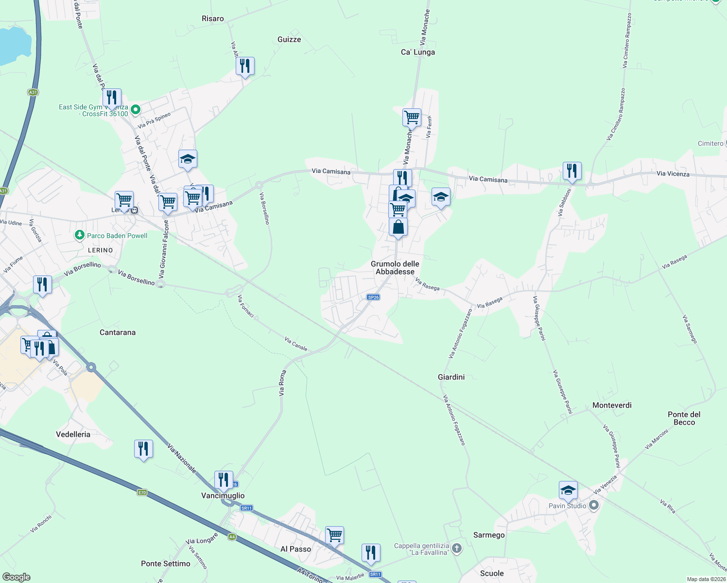 map of restaurants, bars, coffee shops, grocery stores, and more near 2 Via Palù in Grumolo delle Abbadesse