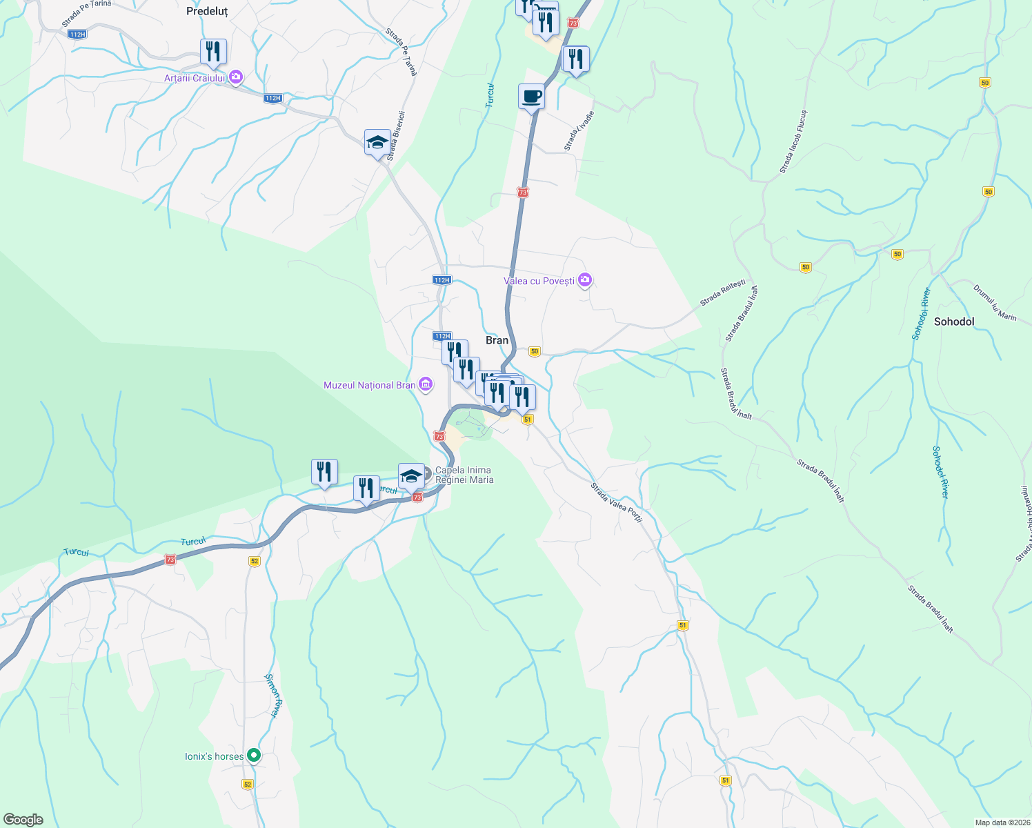 map of restaurants, bars, coffee shops, grocery stores, and more near 1 DC51 in Bran