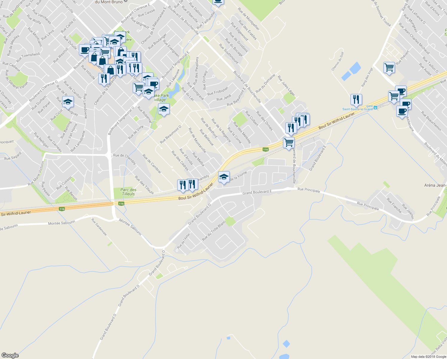 map of restaurants, bars, coffee shops, grocery stores, and more near 3363 Rue de la Viorne in Saint-Bruno-de-Montarville