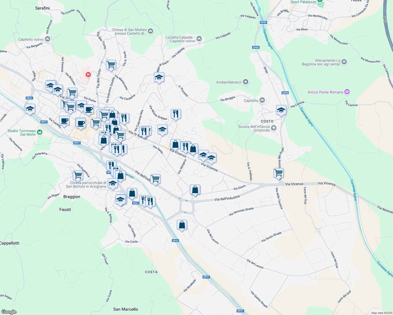map of restaurants, bars, coffee shops, grocery stores, and more near 2 Via Francesco Baracca in Arzignano