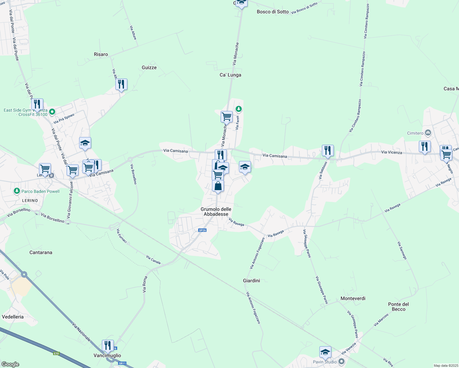 map of restaurants, bars, coffee shops, grocery stores, and more near 16 Via Ole in Grumolo delle Abbadesse