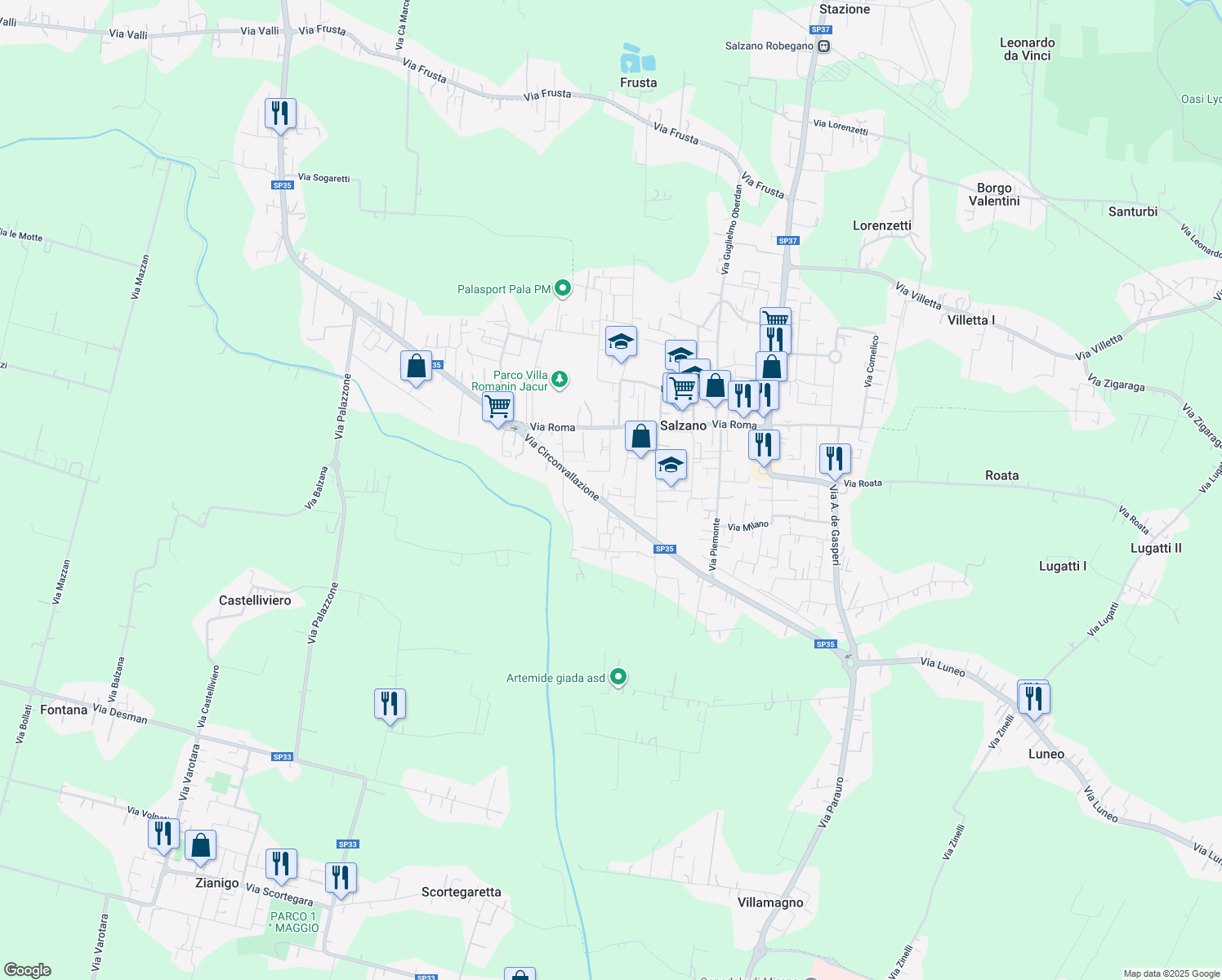 map of restaurants, bars, coffee shops, grocery stores, and more near 32 Via A. Diaz in Salzano