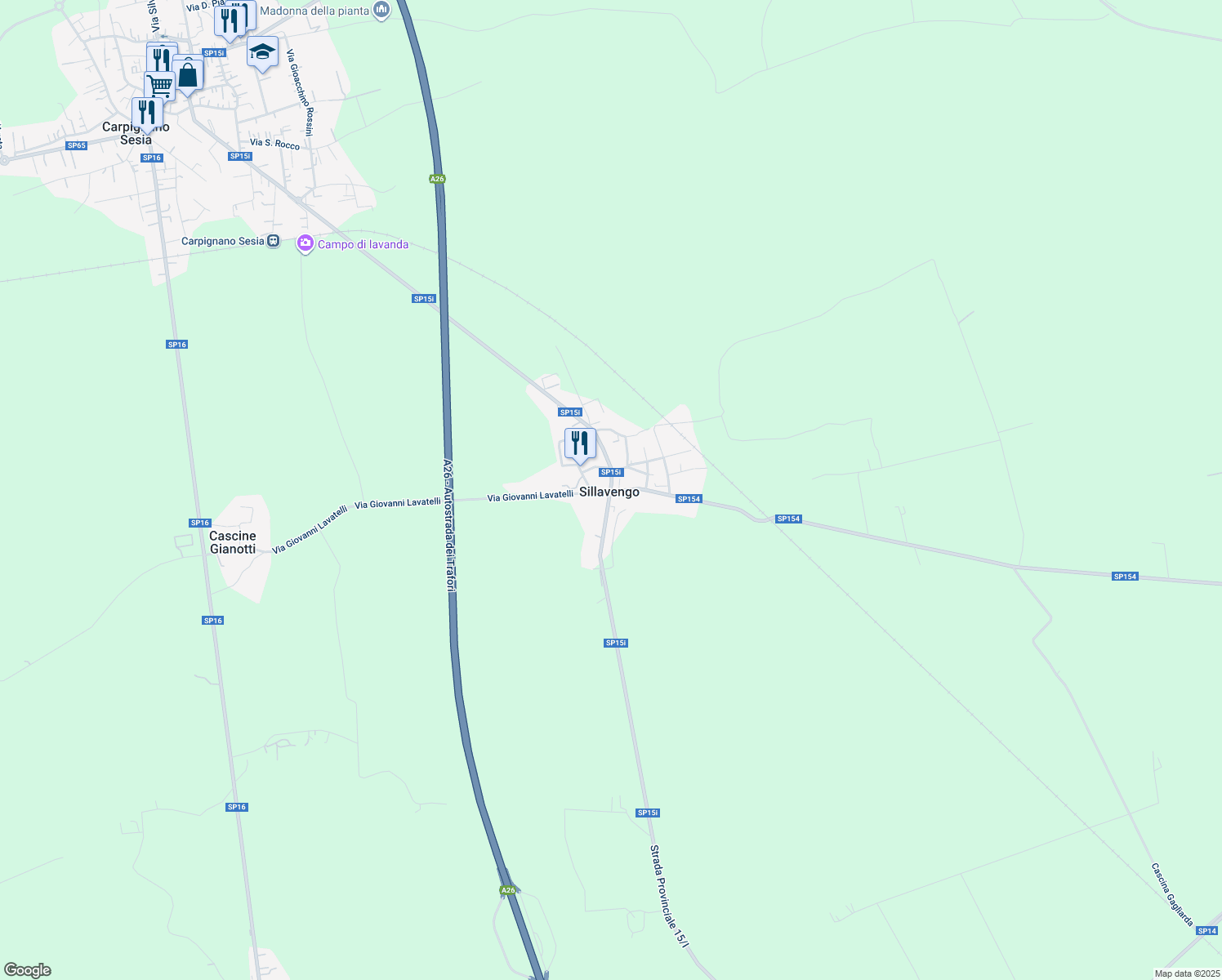 map of restaurants, bars, coffee shops, grocery stores, and more near 24 Via Nazario Sauro in Sillavengo