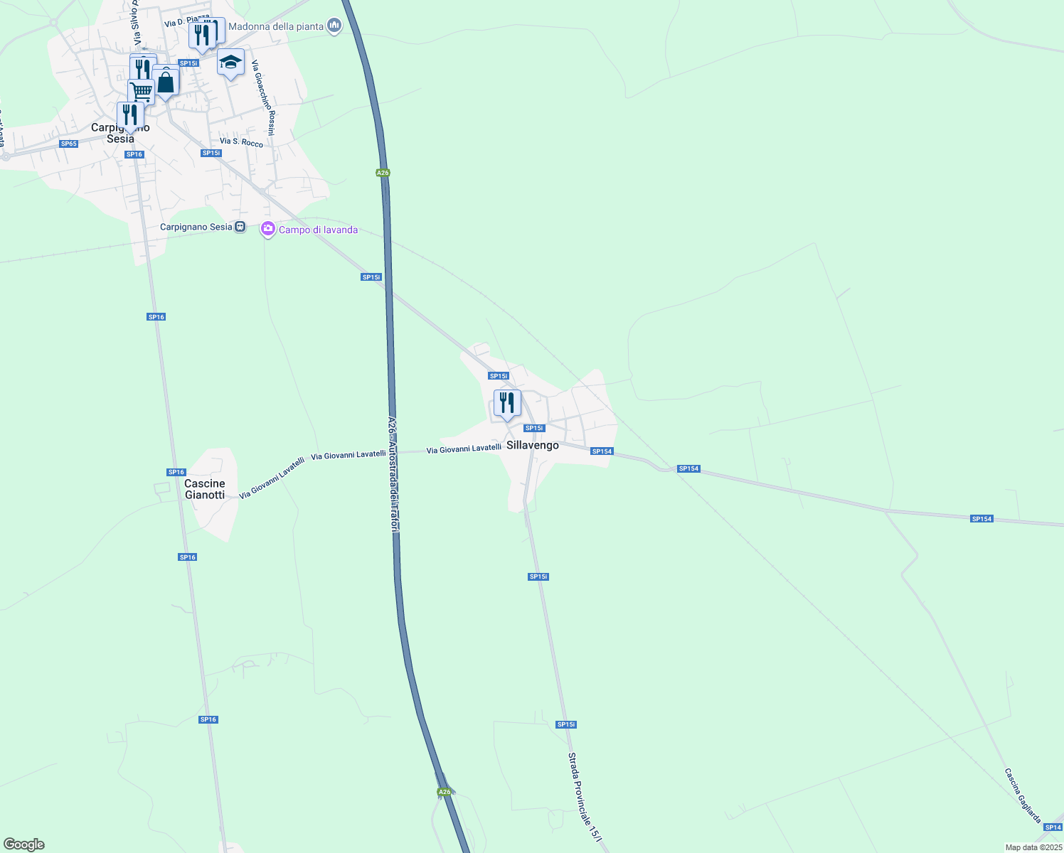 map of restaurants, bars, coffee shops, grocery stores, and more near 24 Via Nazario Sauro in Sillavengo