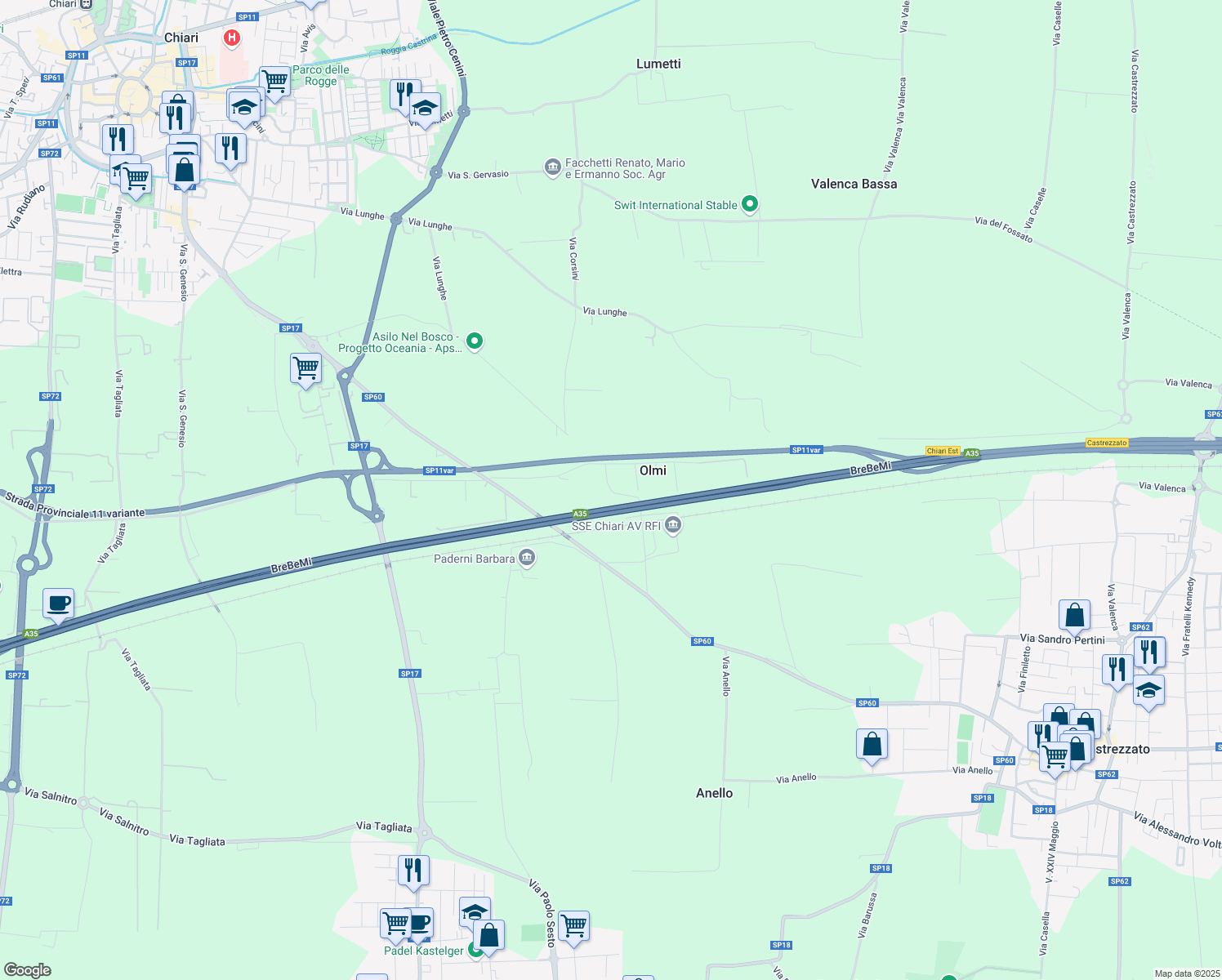 map of restaurants, bars, coffee shops, grocery stores, and more near 5 Via Olmi in Provincia di Brescia