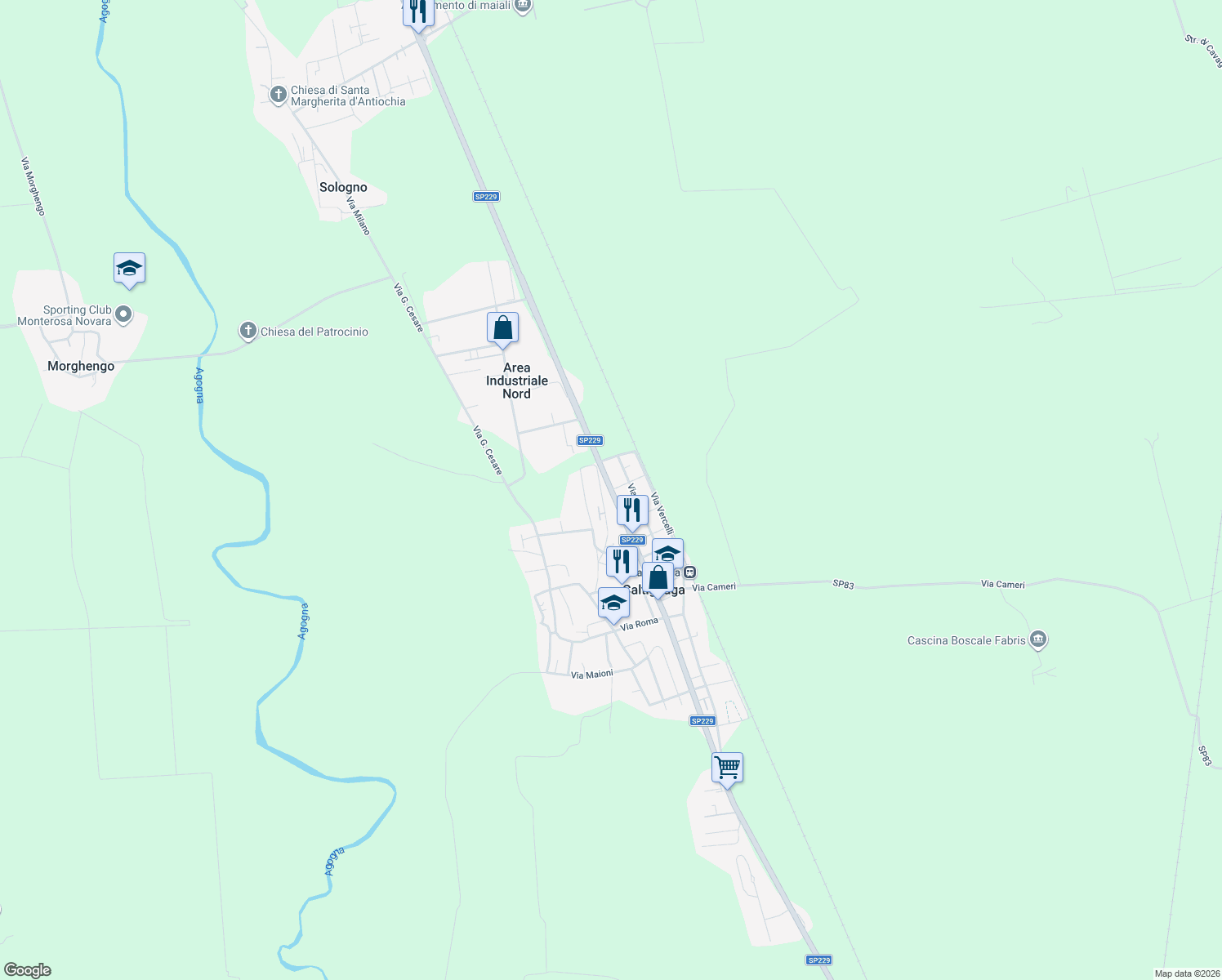 map of restaurants, bars, coffee shops, grocery stores, and more near 81 Strada Provinciale 229 in Caltignaga
