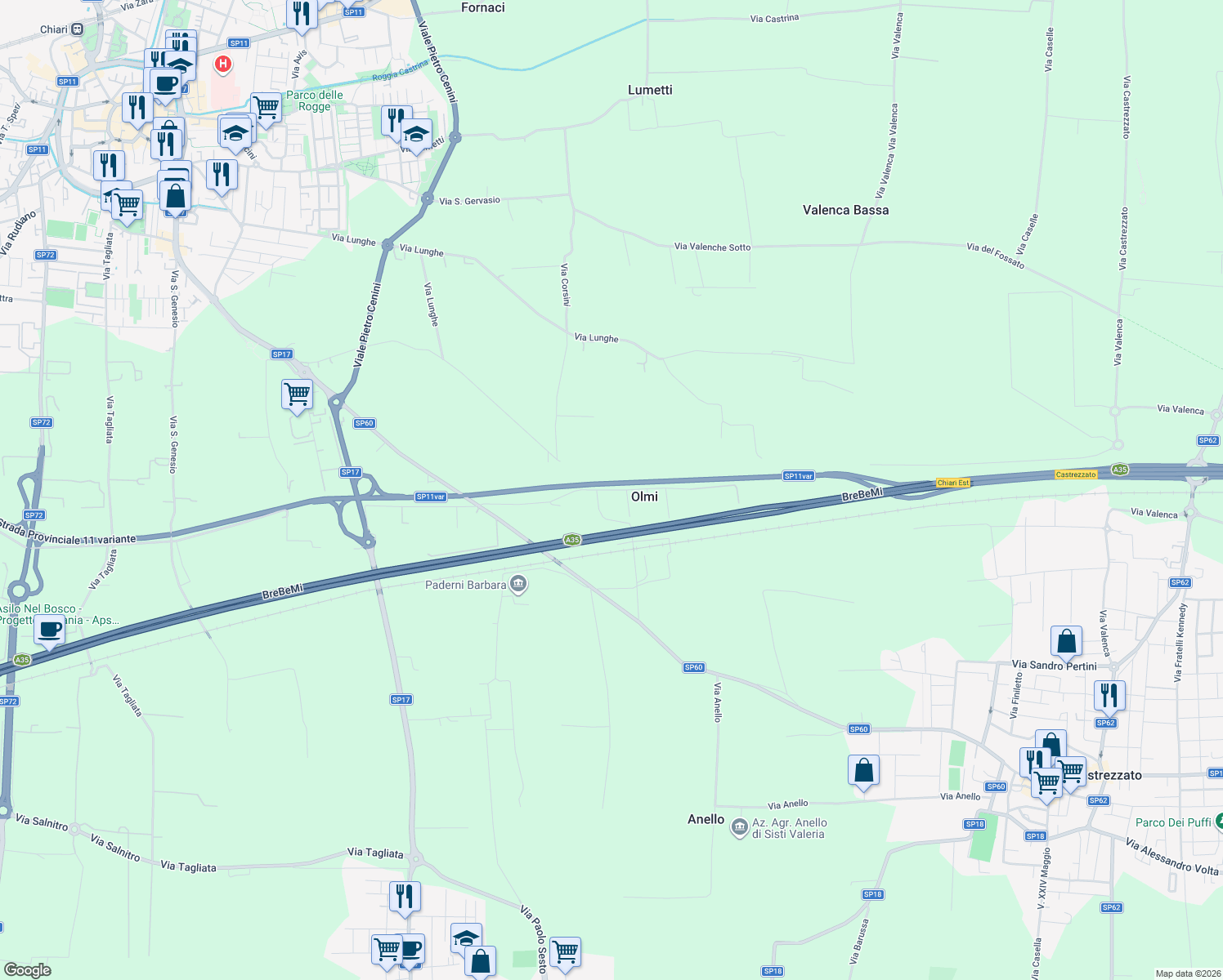 map of restaurants, bars, coffee shops, grocery stores, and more near 5 Via Olmi in Provincia di Brescia