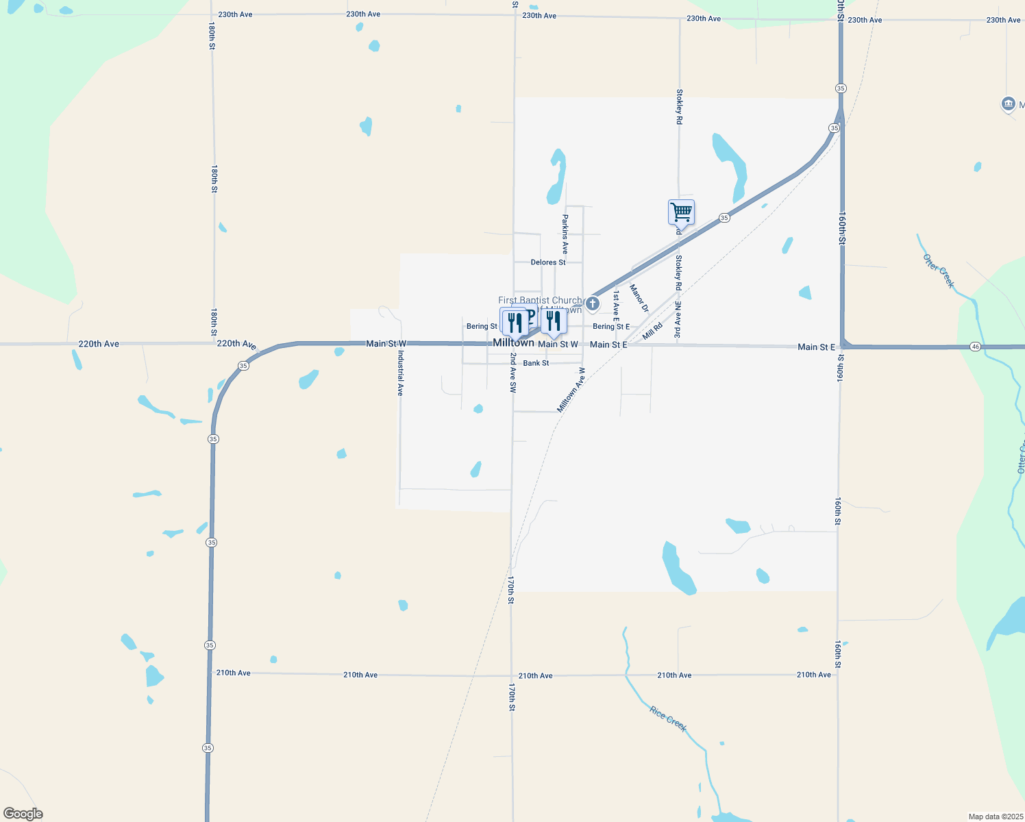 map of restaurants, bars, coffee shops, grocery stores, and more near 346 2nd Avenue Southwest in Milltown