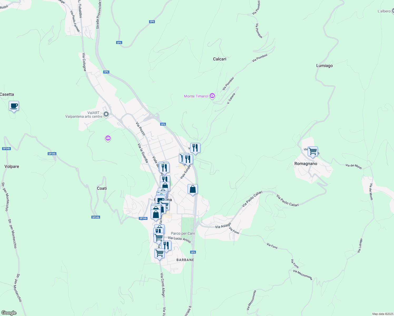 map of restaurants, bars, coffee shops, grocery stores, and more near 3 Via Catena in Grezzana