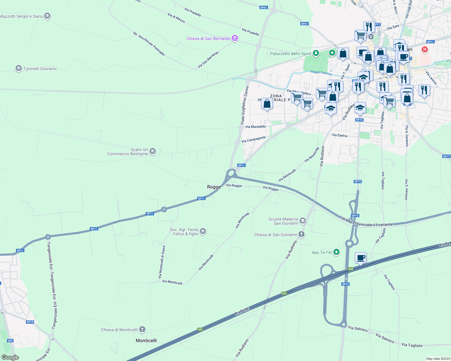 map of restaurants, bars, coffee shops, grocery stores, and more near 2 Via Rogge in Provincia di Brescia