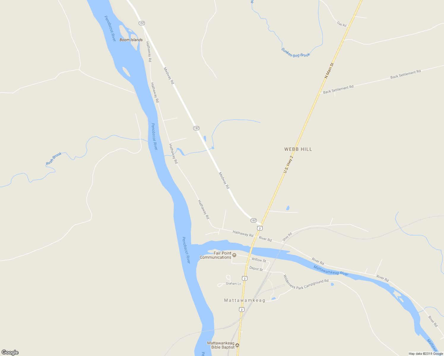 map of restaurants, bars, coffee shops, grocery stores, and more near 48 Medway Road in Mattawamkeag