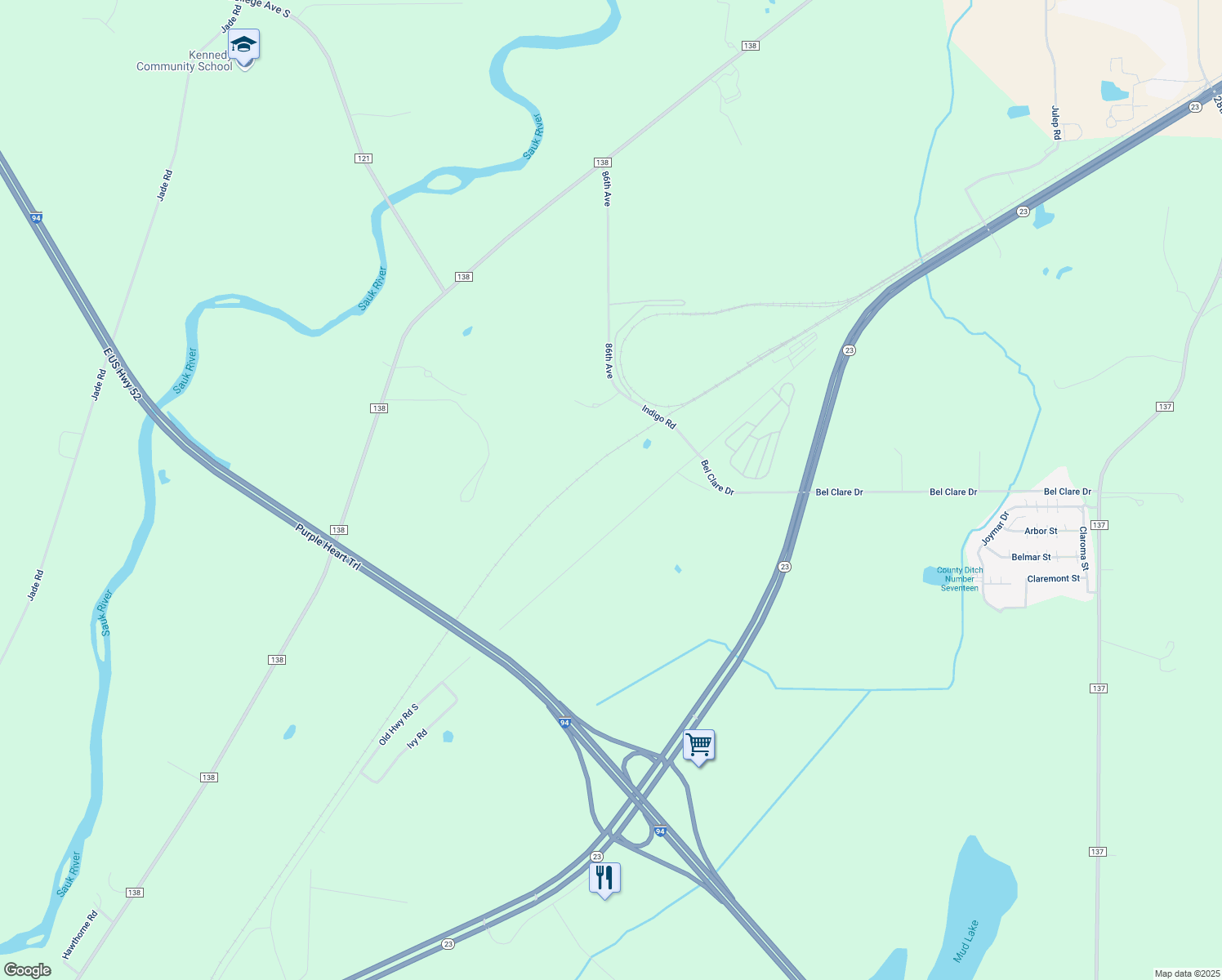 map of restaurants, bars, coffee shops, grocery stores, and more near 8497 Old Highway Road North in St. Cloud