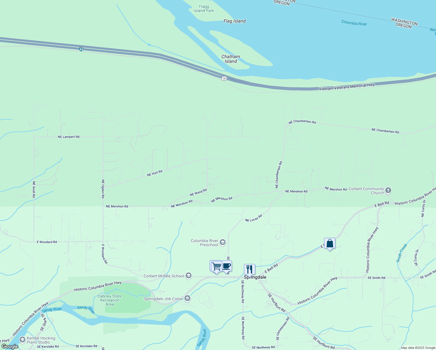 map of restaurants, bars, coffee shops, grocery stores, and more near 31708 NE Wand Rd in Troutdale