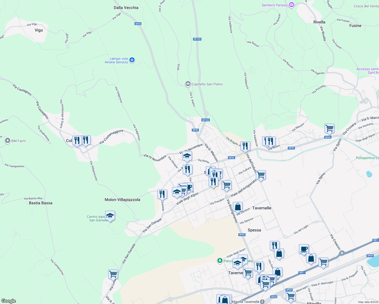 map of restaurants, bars, coffee shops, grocery stores, and more near 11 Via Martiri Libertà in Sovizzo