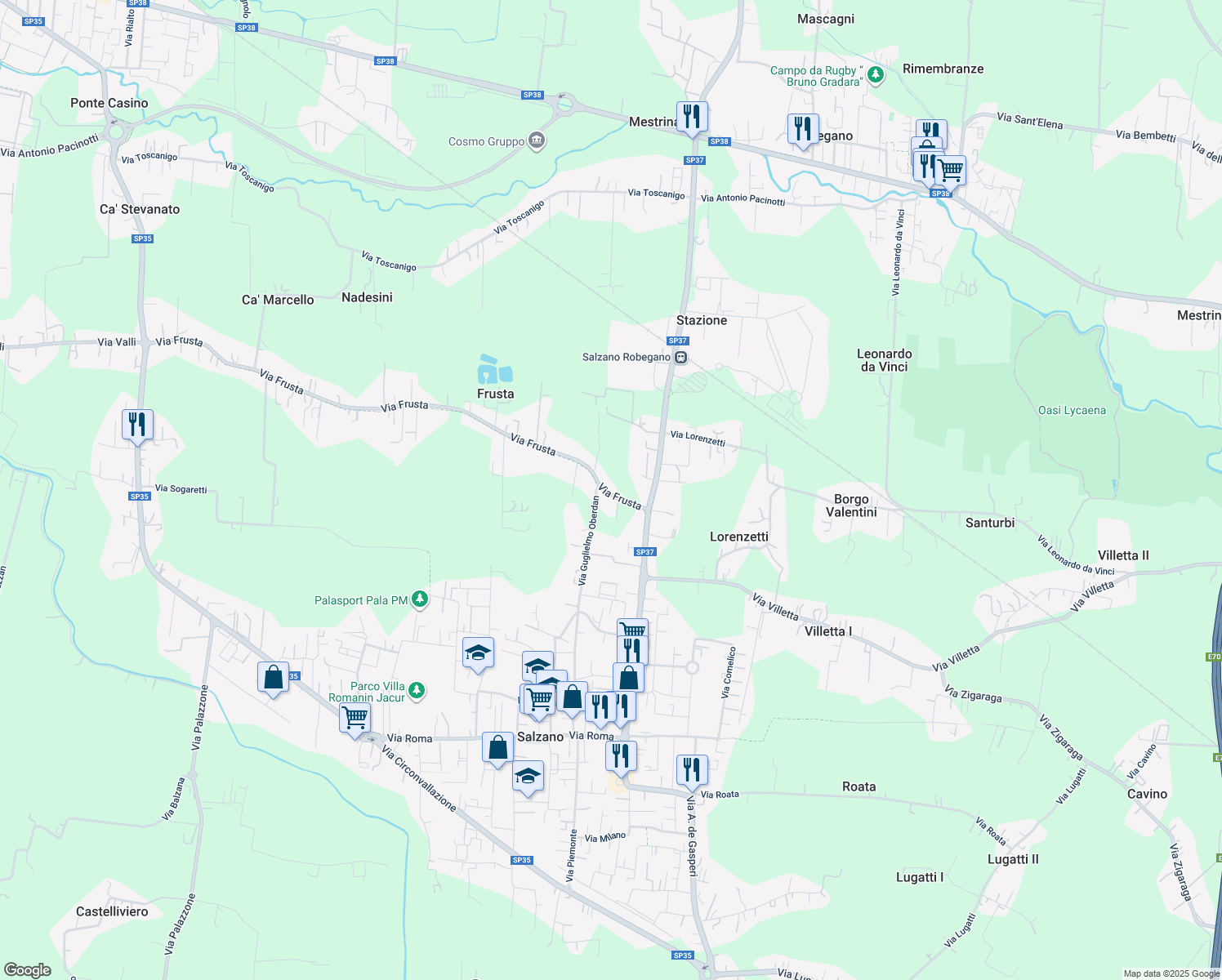 map of restaurants, bars, coffee shops, grocery stores, and more near 10 Via Frusta in Salzano