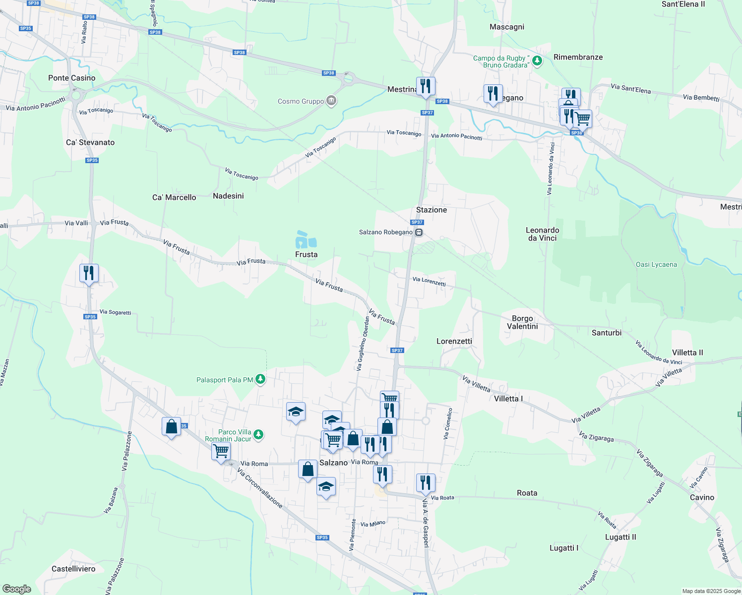 map of restaurants, bars, coffee shops, grocery stores, and more near 10 Via Frusta in Salzano