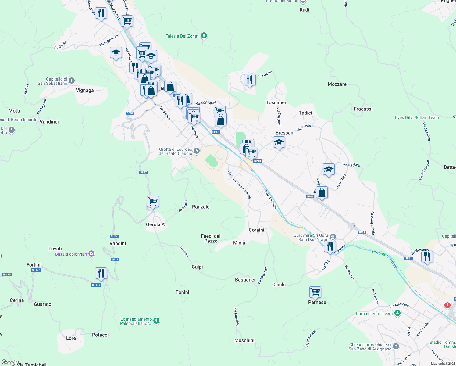 map of restaurants, bars, coffee shops, grocery stores, and more near 49 Via Cima Carega in Chiampo