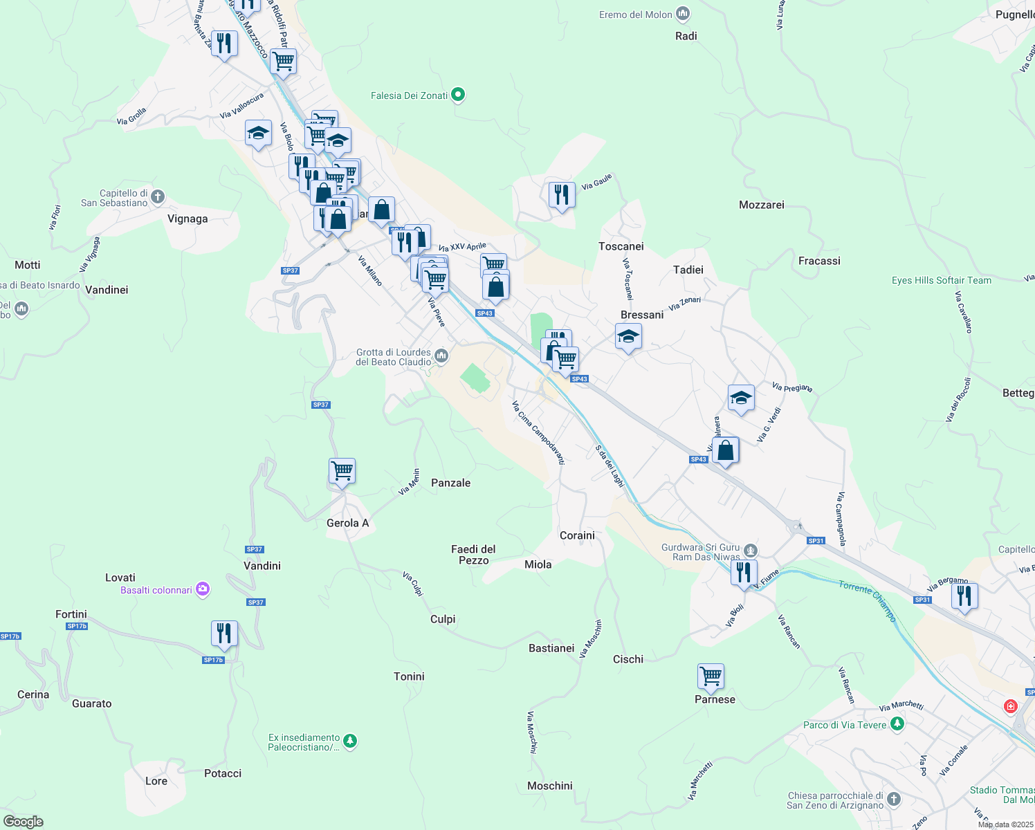 map of restaurants, bars, coffee shops, grocery stores, and more near 49 Via Cima Carega in Chiampo